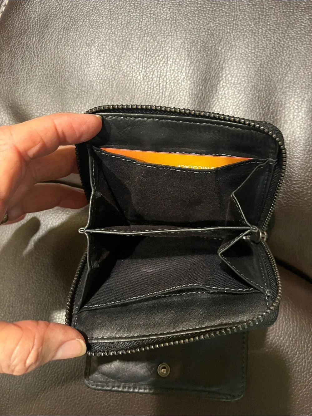 Compact Genuine Leather Black Woven Zip-Around & Snap Bi-fold Wallet EUC